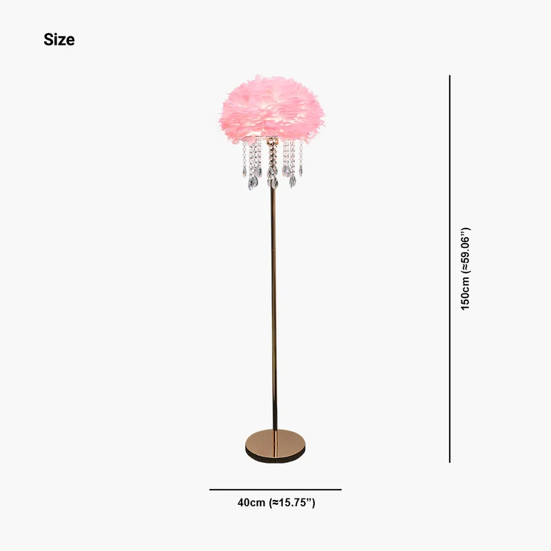 Feather Floor Lamp with Crystal Tassels, Stylish, 3 Colors