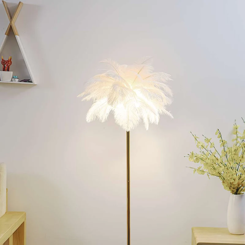 Ostrich Feather Floor Lamp Nordic Style Standing, 3 Colors