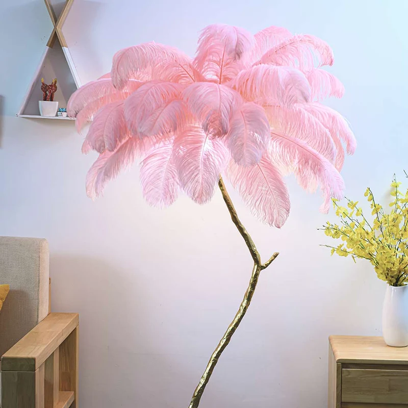 Ostrich Feather Copper Brass Tree Floor Lamp Luxury 70", 4 Colors