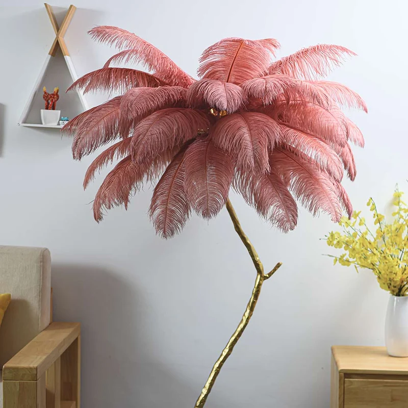 Ostrich Feather Copper Brass Tree Floor Lamp Luxury 70", 4 Colors