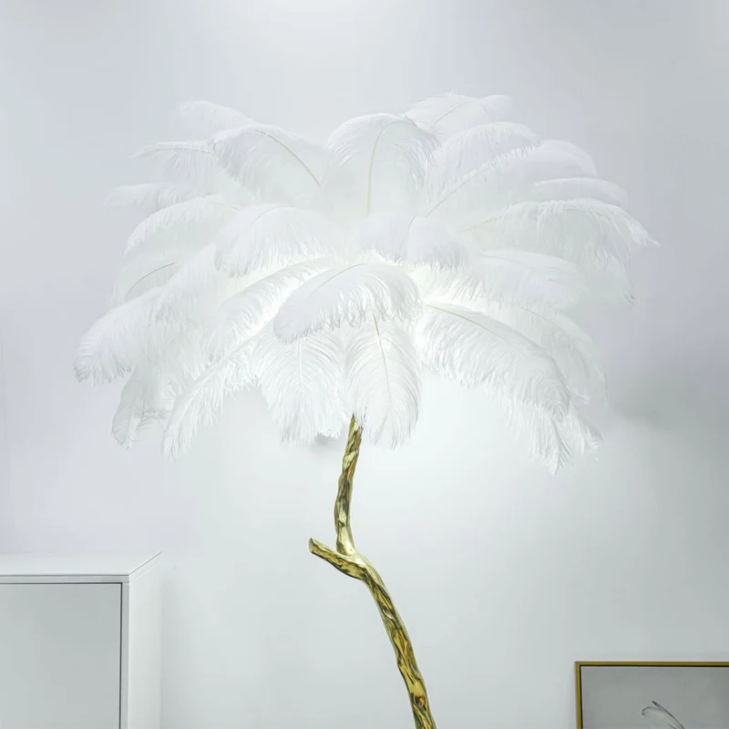 Ostrich Feather Copper Brass Tree Floor Lamp Luxury 70", 4 Colors
