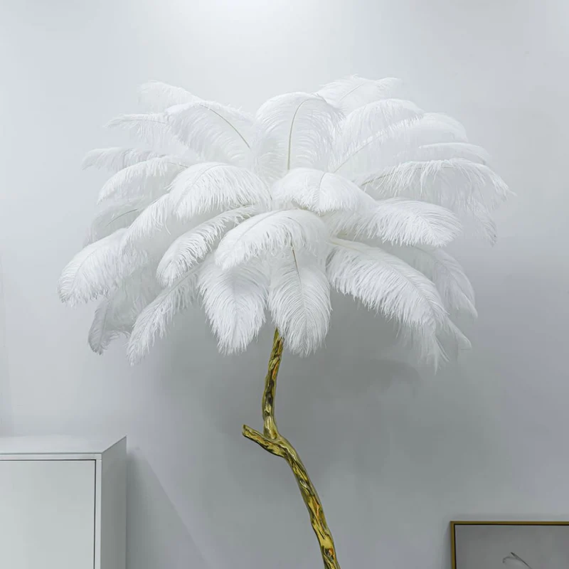 Ostrich Feather Copper Brass Tree Floor Lamp Luxury 70", 4 Colors