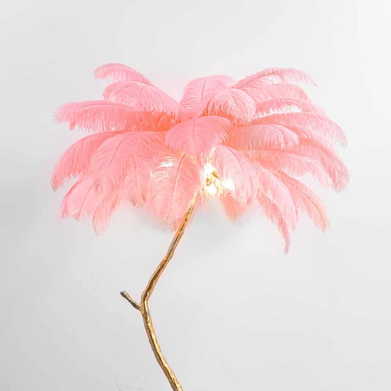 Ostrich Feather Copper Brass Tree Floor Lamp Luxury 70", 4 Colors