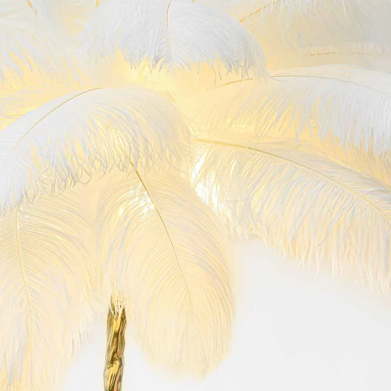 Ostrich Feather Copper Brass Tree Floor Lamp Luxury 70", 4 Colors