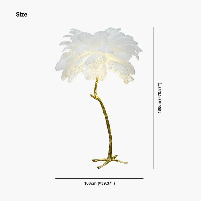 Ostrich Feather Copper Brass Tree Floor Lamp Luxury 70", 4 Colors