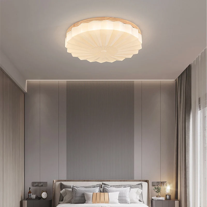 Ceiling Light Flush Mount Elegant Round Sunflower for Bedroom, Wood & Acrylic