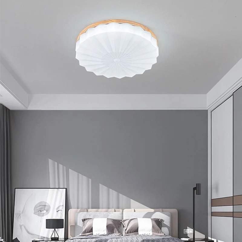 Ceiling Light Flush Mount Elegant Round Sunflower for Bedroom, Wood & Acrylic