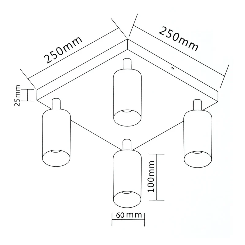 Moderner Deckenspot quadratisch | Schwarz/Gold | Bau | 4 x GU10 Strahler