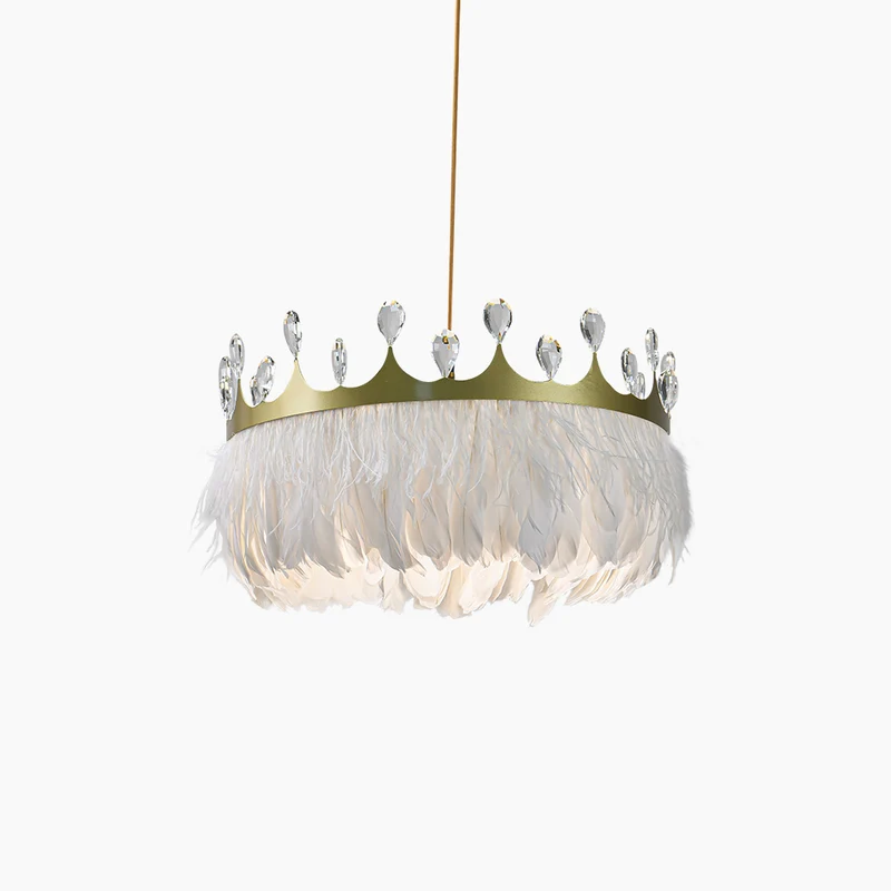 Feather Chandelier, Nordic Crystal Crown, White Shade