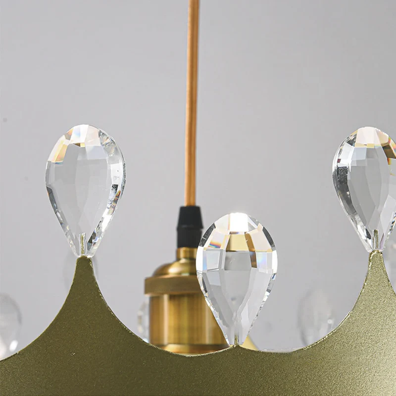 Feather Chandelier, Nordic Crystal Crown, White Shade