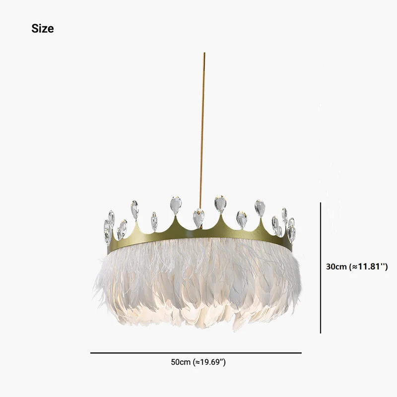 Feather Chandelier, Nordic Crystal Crown, White Shade