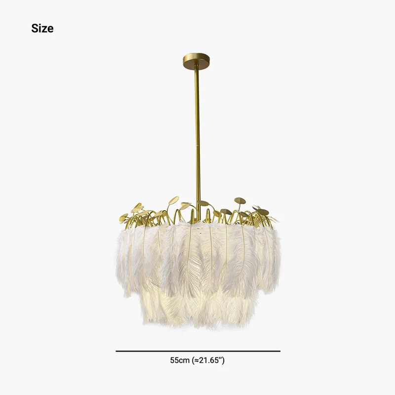 Feather Chandelier Ceiling Light Glamorous Wire Frame, White & Gold