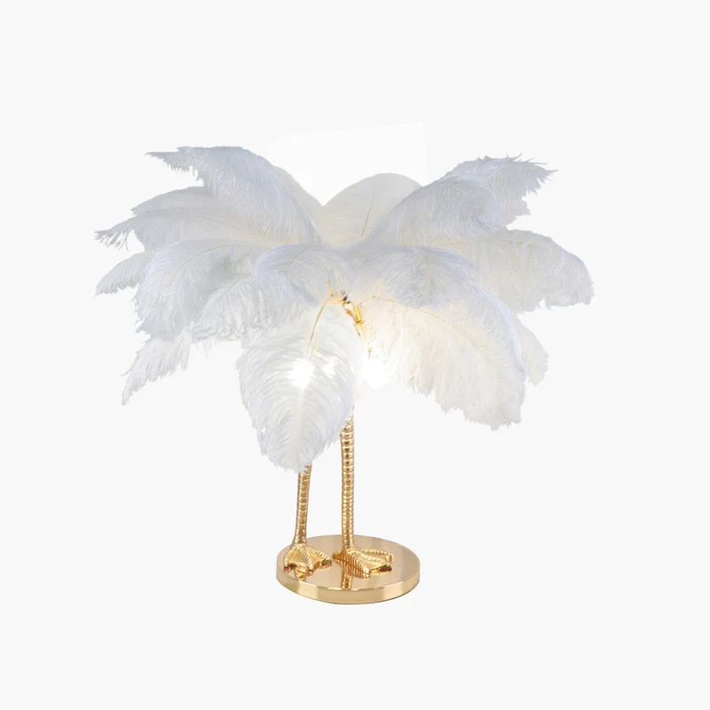Table Lamp Ostrich Feather Unique Bird Feet, White