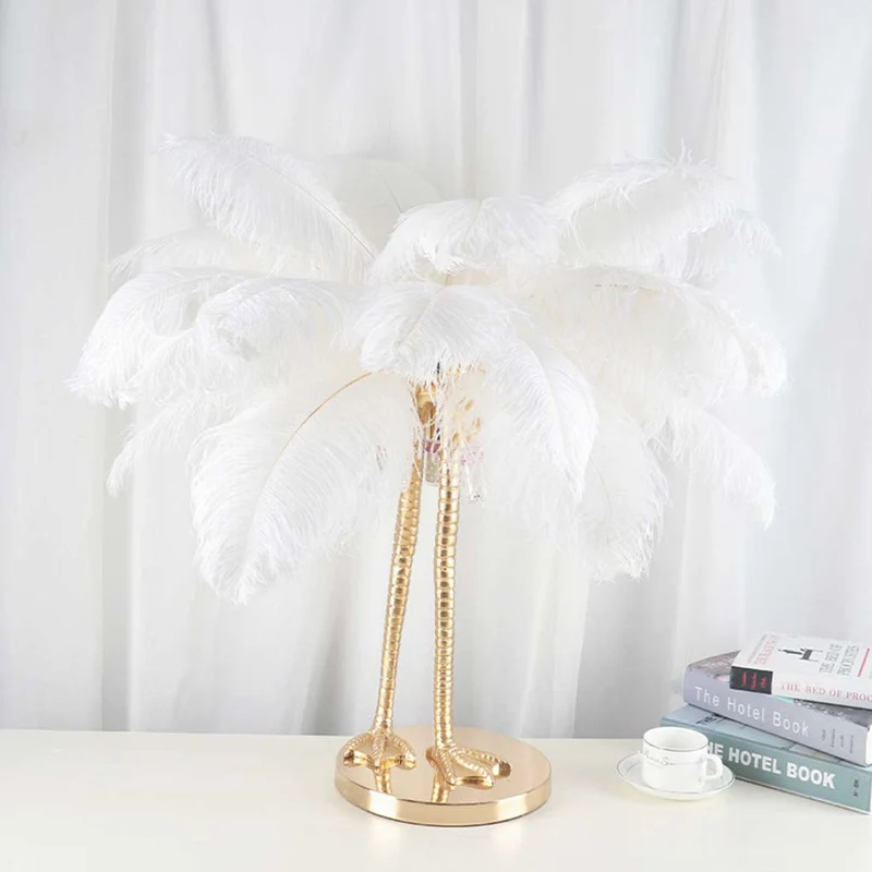 Table Lamp Ostrich Feather Unique Bird Feet, White
