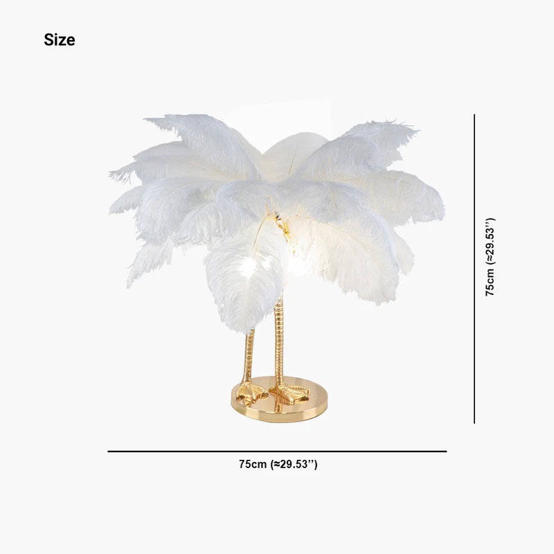 Table Lamp Ostrich Feather Unique Bird Feet, White