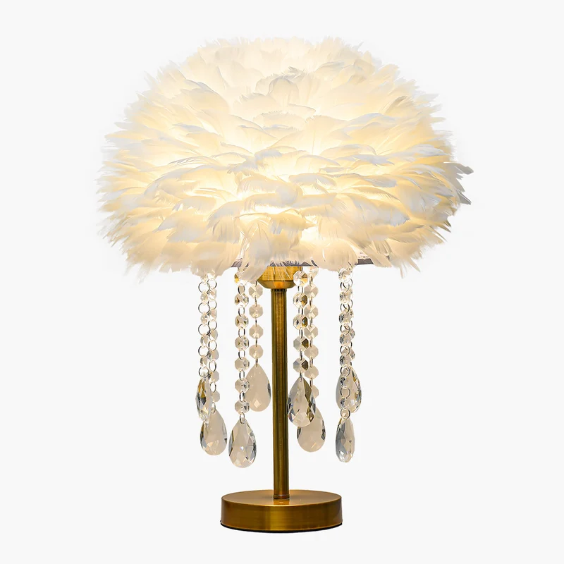 Feather Table Lamp with Romantic Crystal Tassels, 3 Colors