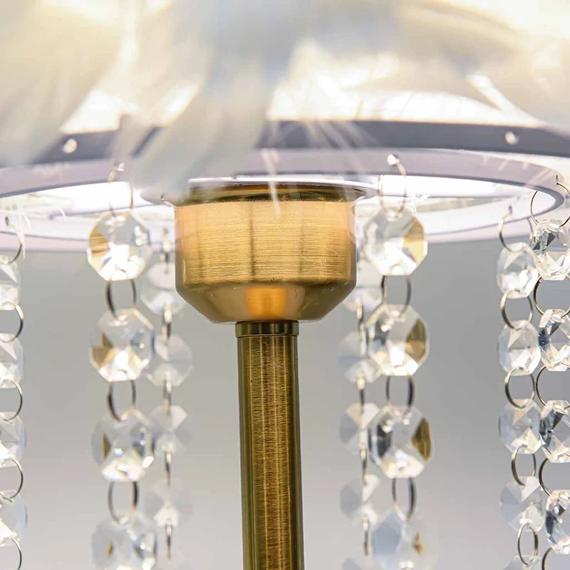 Feather Table Lamp with Romantic Crystal Tassels, 3 Colors