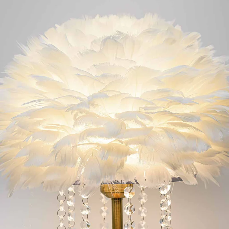 Feather Table Lamp with Romantic Crystal Tassels, 3 Colors