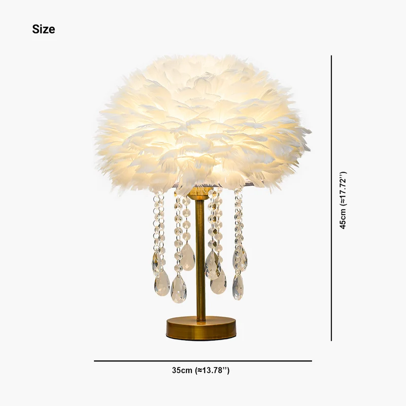 Feather Table Lamp with Romantic Crystal Tassels, 3 Colors