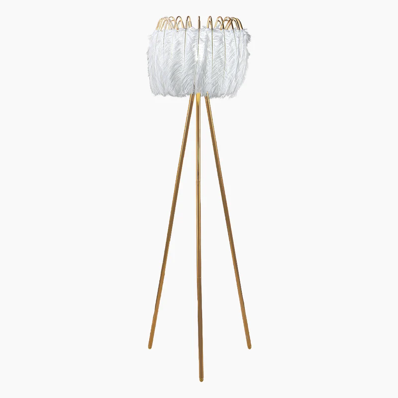 Floor Lamp Ostrich Feather Nordic Style Tripod, White