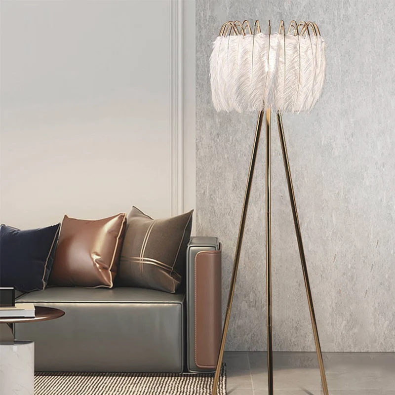 Floor Lamp Ostrich Feather Nordic Style Tripod, White