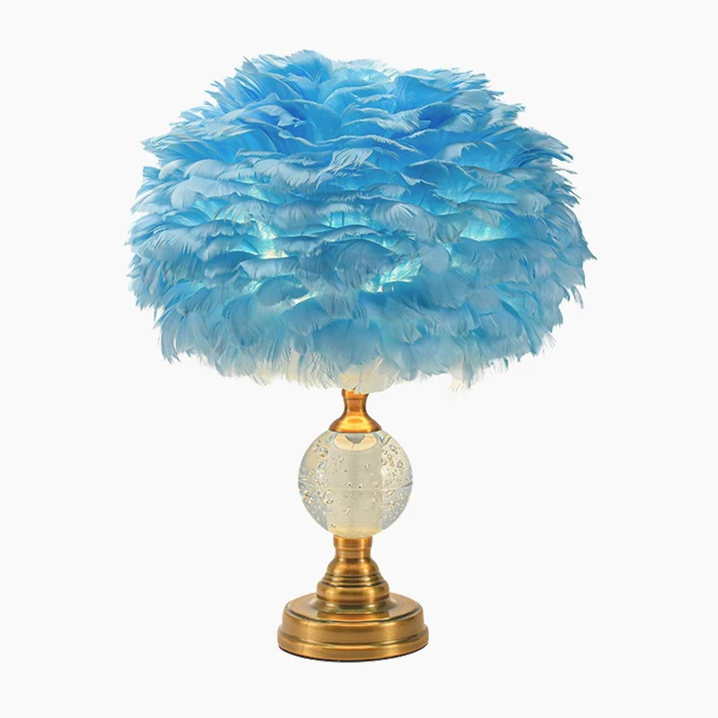Feather Table Lamp Romantic Crystal Globe with Brass Lamp Base