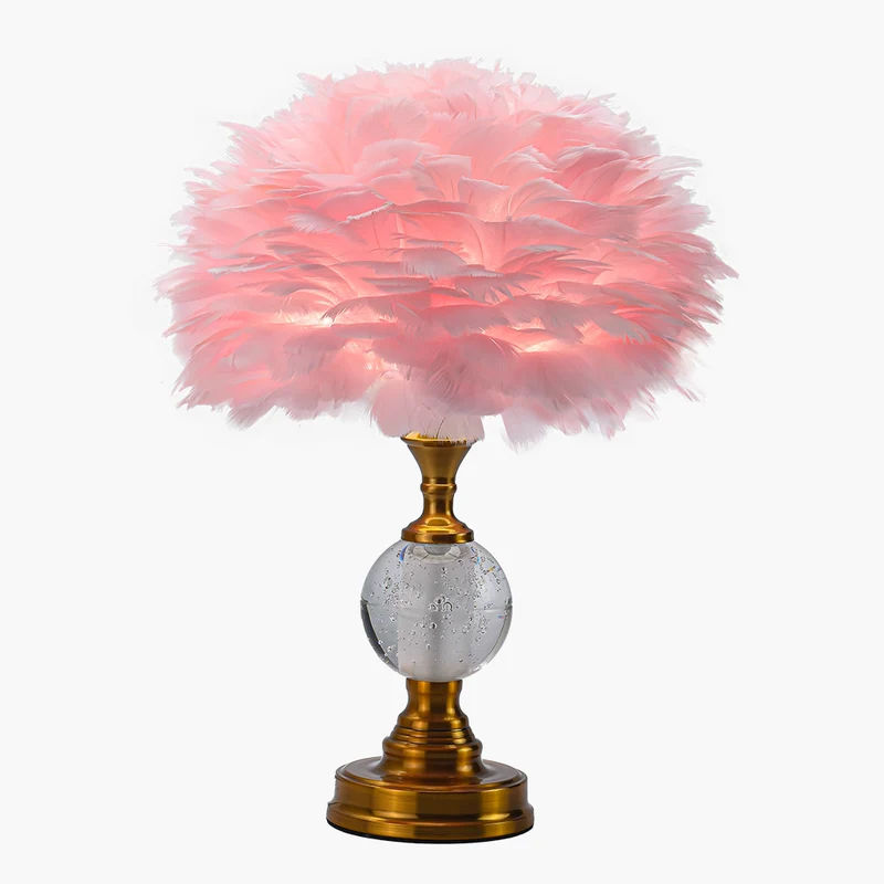Feather Table Lamp Romantic Crystal Globe with Brass Lamp Base