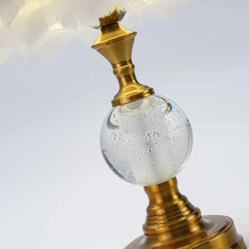 Feather Table Lamp Romantic Crystal Globe with Brass Lamp Base