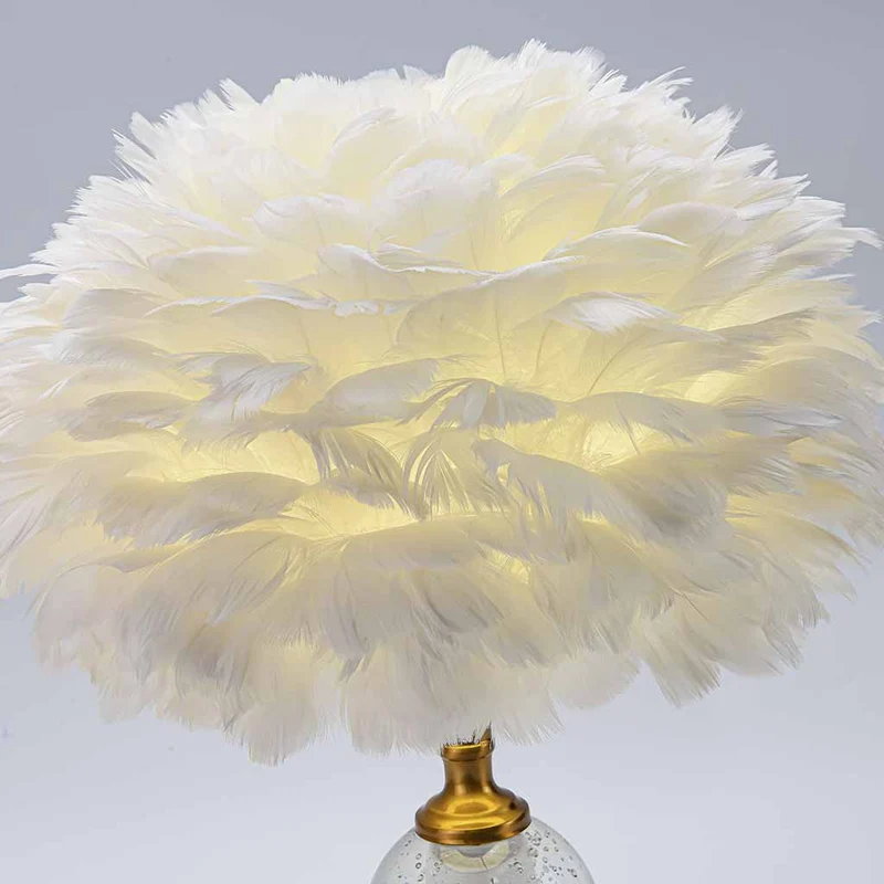 Feather Table Lamp Romantic Crystal Globe with Brass Lamp Base
