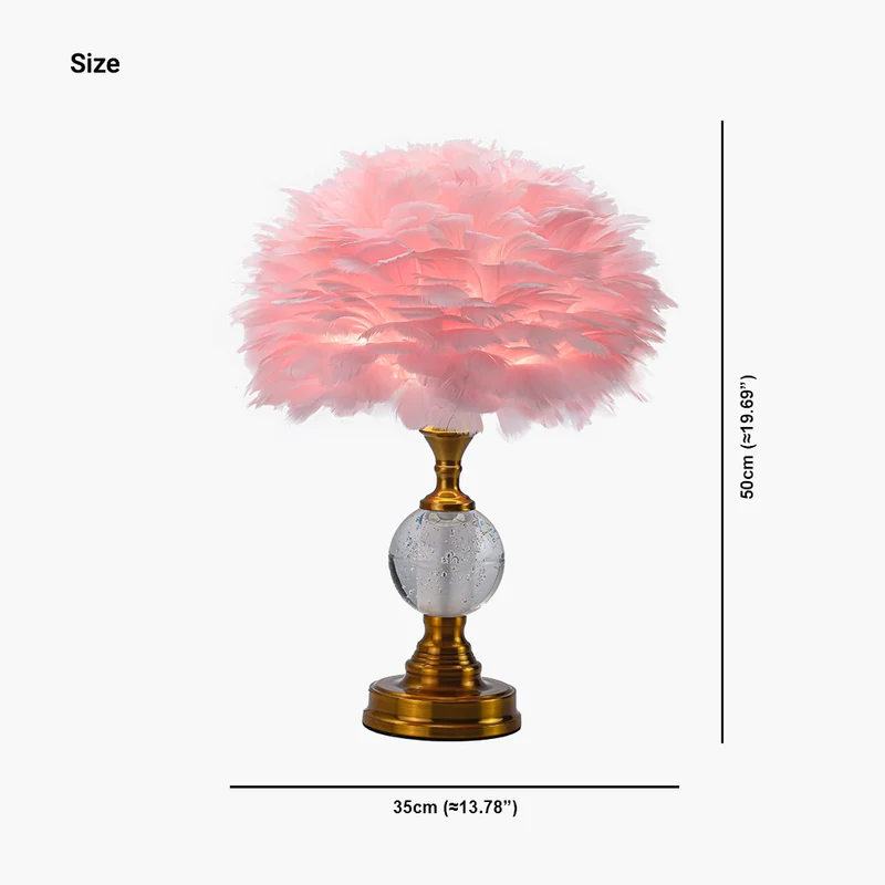 Feather Table Lamp Romantic Crystal Globe with Brass Lamp Base