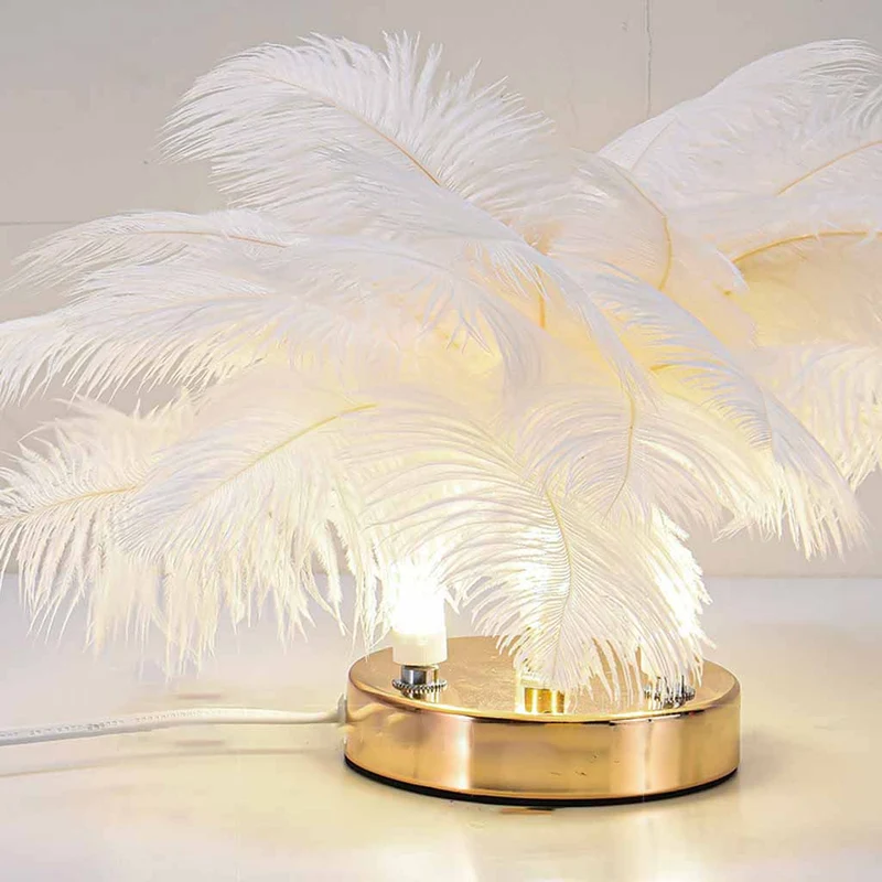Ostrich Feather Table Lamp Cute, 3 Colors