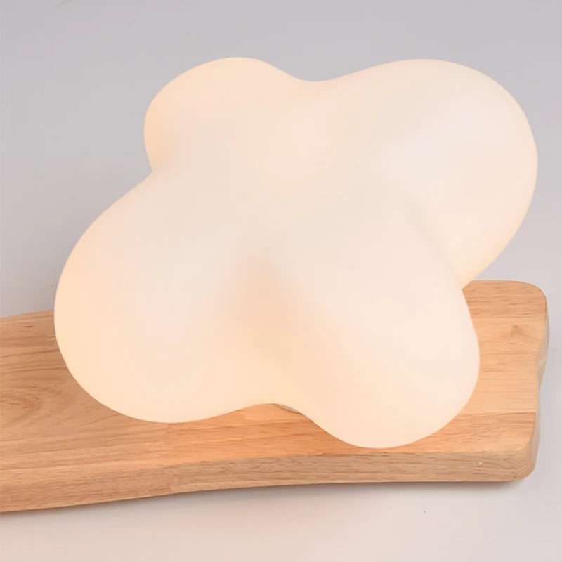 Flush Mount Ceiling Light Cream Wooden Glass Blossom