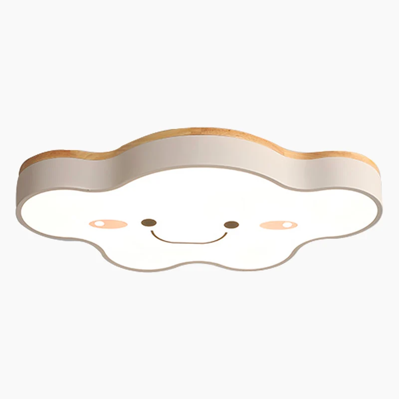 Flush Mount Ceiling Light Macaron Smile Cloud for Kids Girls Room, Wood Iron