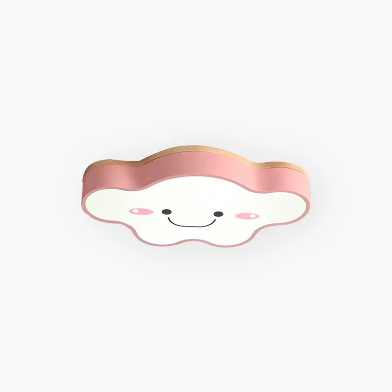 Flush Mount Ceiling Light Macaron Smile Cloud for Kids Girls Room, Wood Iron