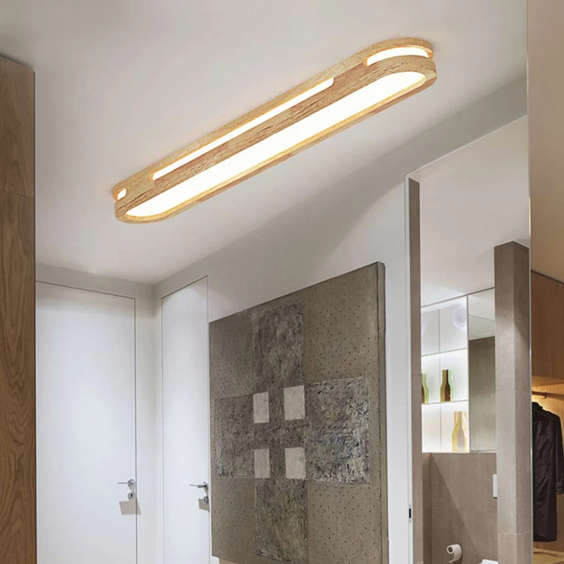 Flush Mount Ceiling Light Modern Rectangular, Wood Acrylic