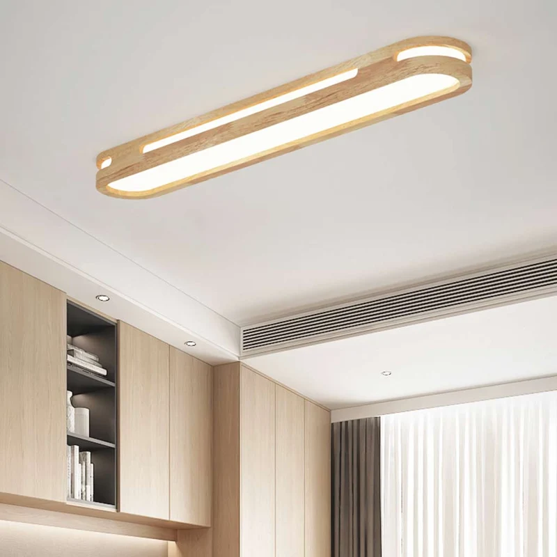 Flush Mount Ceiling Light Modern Rectangular, Wood Acrylic