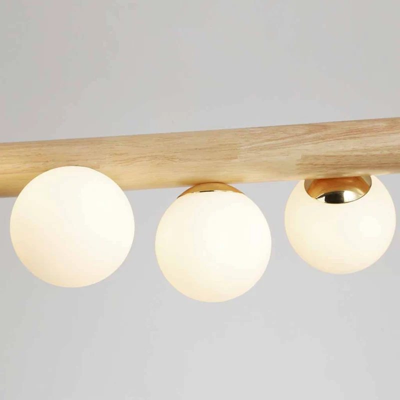 Wood Pendant Ceiling Light Novelty Glass Linear Globe for Dining Room
