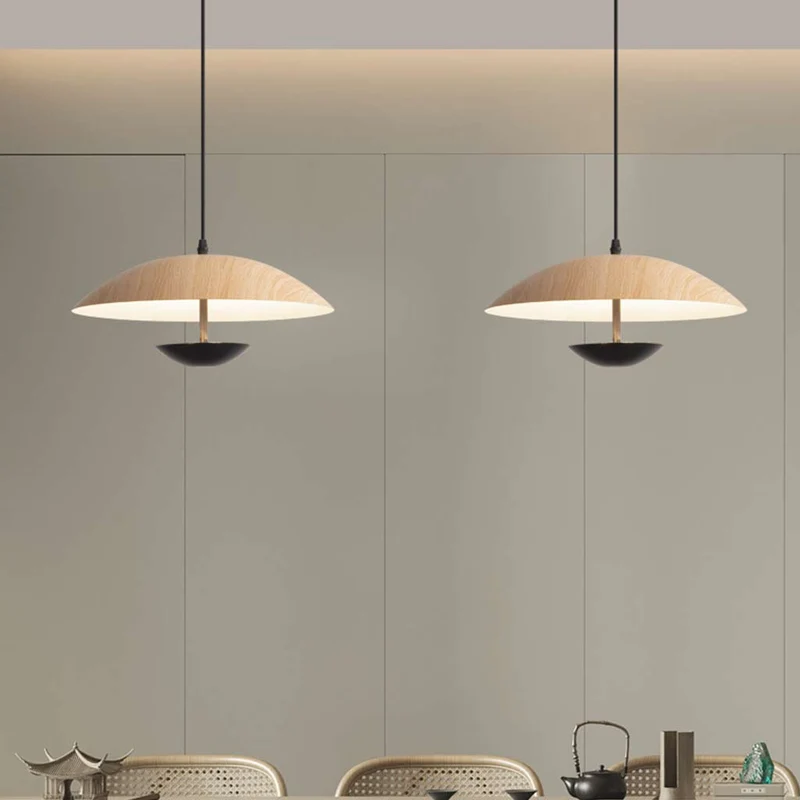 Pendant Light Minimalist Japanese Style Dish Shaped, Log & Black