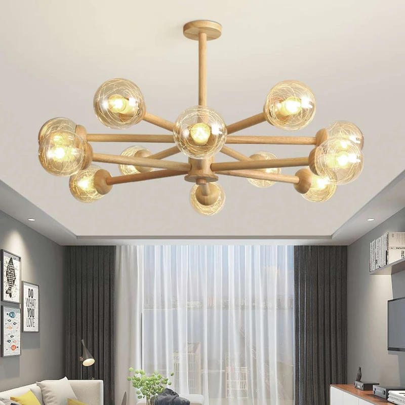 Ceiling Light Chandelier Exquisite Log Wood Semi Flush Mount Atomic Sputnik