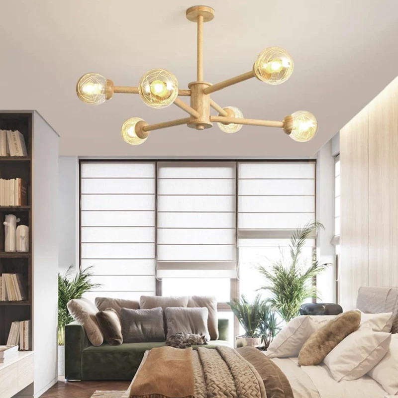 Ceiling Light Chandelier Exquisite Log Wood Semi Flush Mount Atomic Sputnik