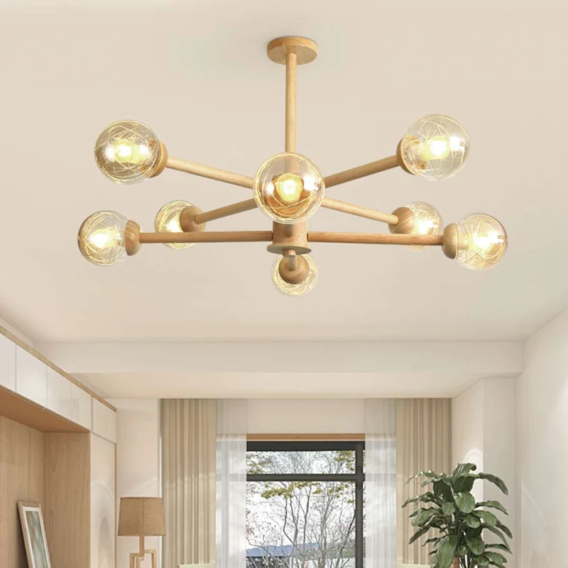 Ceiling Light Chandelier Exquisite Log Wood Semi Flush Mount Atomic Sputnik