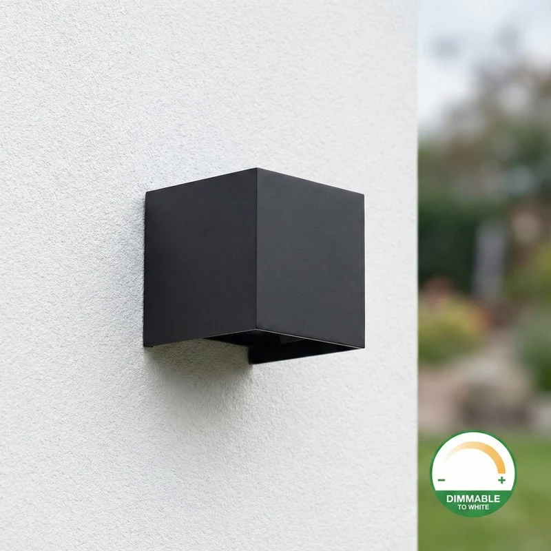 LED-Würfel-Wandleuchte 6W | Vom Dimmen zum Warmen | IP65 | Schwarz | 2000–3000 K