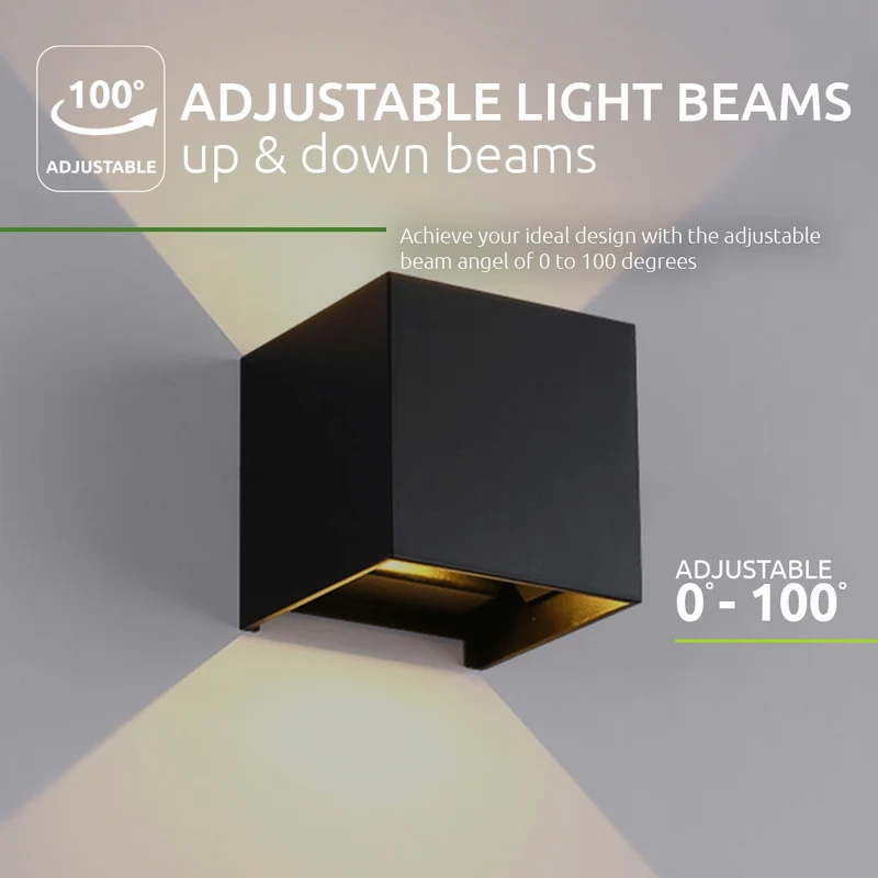 LED-Würfel-Wandleuchte 6W | Vom Dimmen zum Warmen | IP65 | Schwarz | 2000–3000 K