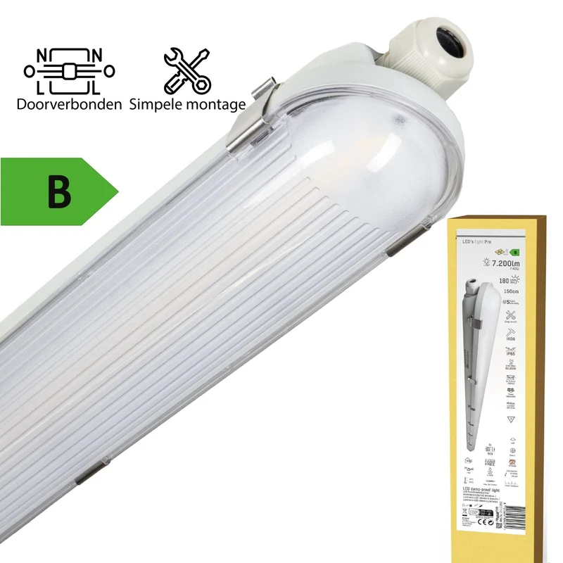 Philips LED-Leuchte Light Pro, 150 cm, 40 W, Energieeffizienzklasse B, dimmbar, 7200 lm, 180 lm/W, Schutzart IP65, 4000 K, Farbtemperatur IK08