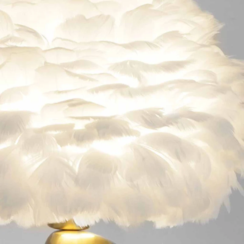 Feather Table Lamp Unique Metal Pebble for Bedroom, White