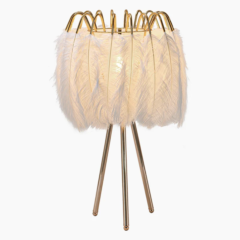 Feather Table Lamp Nordic Style Tripod Wire, White