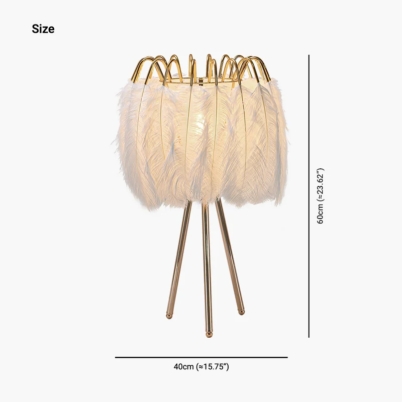 Feather Table Lamp Nordic Style Tripod Wire, White