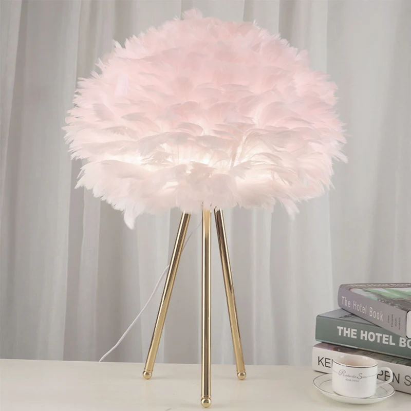 Feather Table Lamp Nordic Style Tripod, 2 Colors