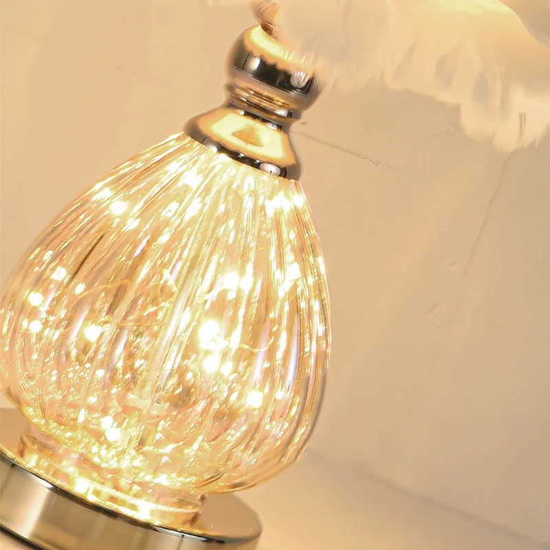 Feather Table Lamp Cute Furry, Teardrop Glass