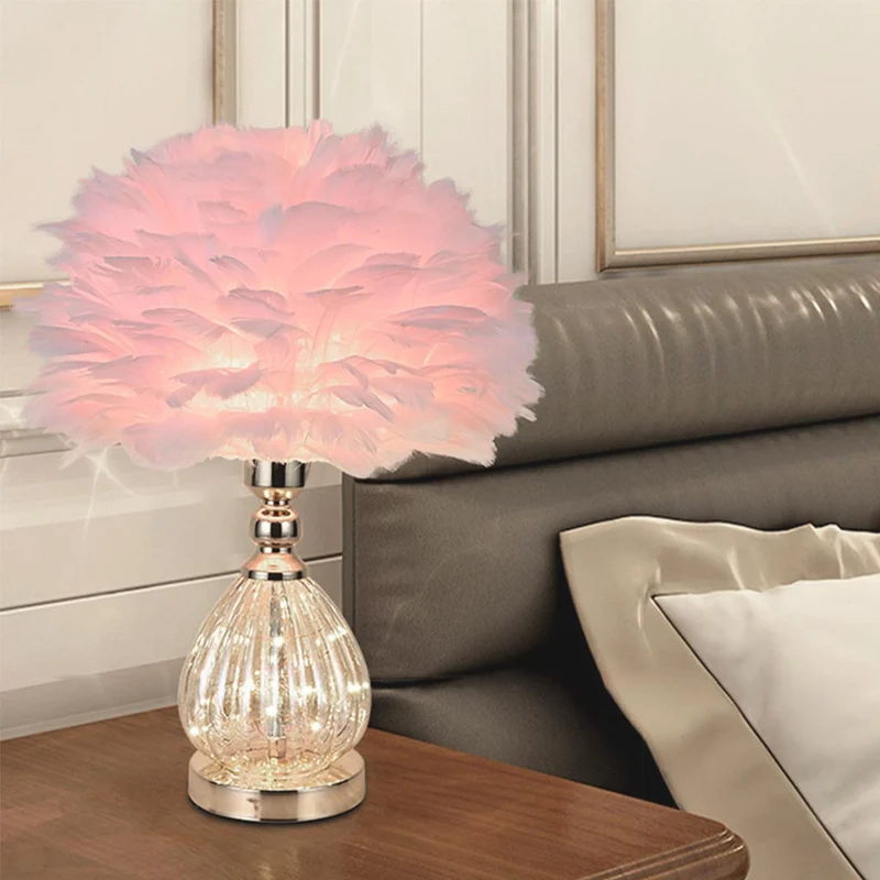 Feather Table Lamp Cute Furry, Teardrop Glass